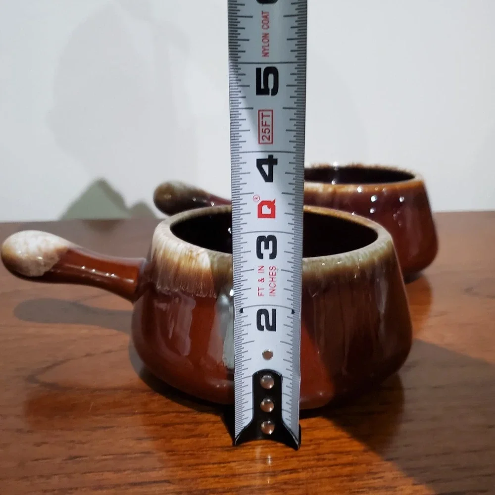 2 McCoy 7054 brown drip handled Onion/Chili/Soup Bowls‎ -Glaze Drip Pottery
